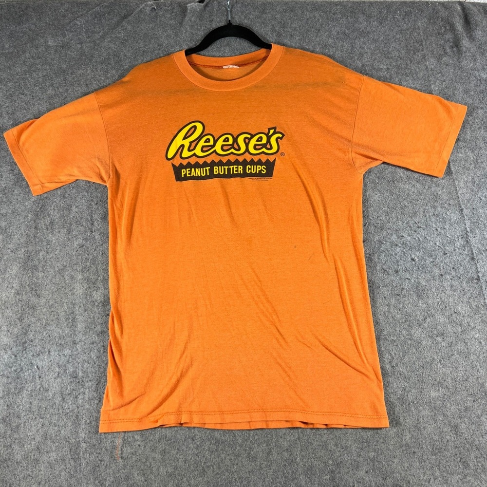 Vintage 90s Reeses Peanut Butter Cups T Shirt Mens XL Orange Hershey Made in USA